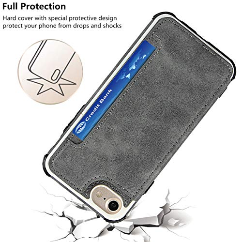 iCoverCase Compatible with iPhone SE(2022)/SE(2020)/7/8/6/6s Wallet Case with Card Slots Holder and Wrist Strap Premium PU Leather Kickstand Magnetic Clasp Shockproof Flip Cover Case (Gray) - color: Gray