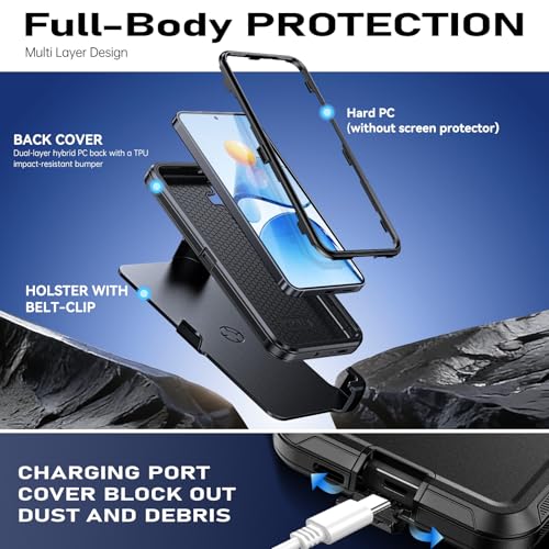 DUEDUE for Samsung Galaxy S25 FE Case with Belt Clip Holster Shockproof 3-Layer Heavy Duty Kickstand Cover Full Body Protective Rugged Phone Case for Samsung S25 FE 5G 6.7", Black - size: for Samsung S25 FE 5G 6.7"