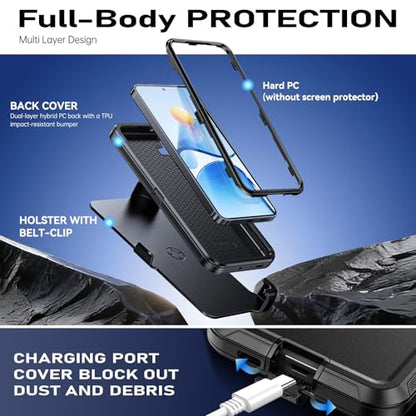 DUEDUE for Samsung Galaxy S24 FE Case with Belt Clip Holster Shockproof 3-Layer Heavy Duty Kickstand Cover Full Body Protective Rugged Phone Case for Galaxy S24 FE 5G 6.7", Black - size: for Samsung S24 FE 5G 6.7"