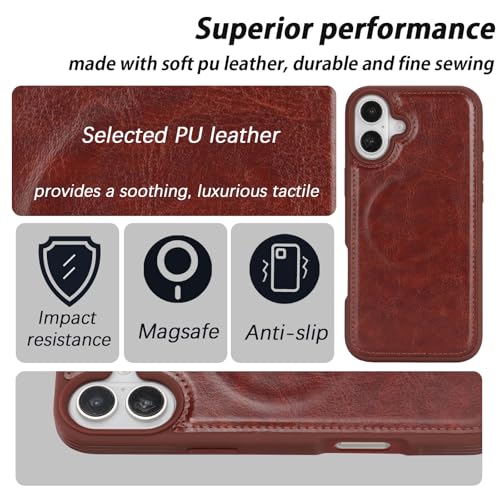 Ｈａｖａｙａ for iPhone 16 Case Detachable Wallet Case with Card Holder，2 in 1 Pu Leather Flip Folio Credit Card Slots Stand Compatible Magsafe Magnetic Shockproof Phone Cover (6.1")-Deep Brown - color: Deep Brown-Detachable