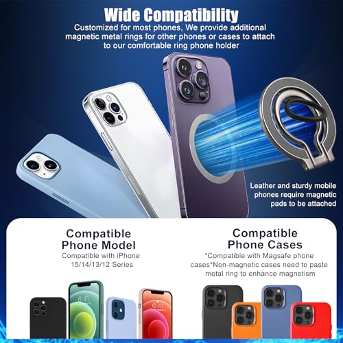 2PCS Magnetic Phone Ring Grip for MagSafe,360° Rotation Adjustable Phone Grip Ring Holder,Finger Holder Stand Accessory for iPhone 16/15/14/13/12/11Series Smartphone Accessories 1