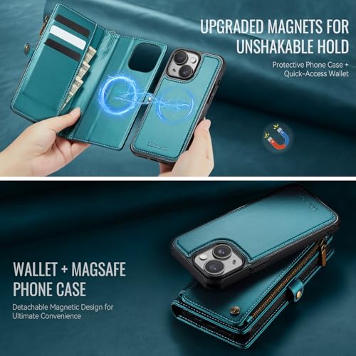 Defencase for iPhone 14 Plus Case Wallet Compatible with Magsafe, Blue Green - color: (Detachable with Magsafe)-Blue Green