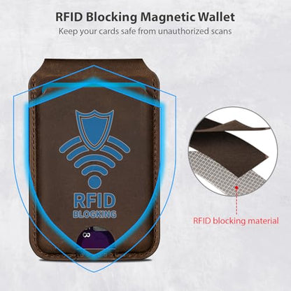Belemay Crazy Horse Leather Magnetic Wallet for MagSafe Adjustable Stand - color: Rustic Brown