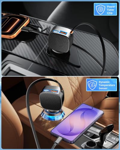 Apple MFi Certified 90W Retractable Car Charger USB C，iPhone 18 Car Charger - size: 2.7FT
