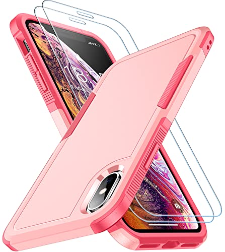 SPIDERCASE for iPhone Xs Max Case, [10 FT Military Grade Drop Protection] [Non-Slip] [2 pcs Tempered Glass Screen Protector] Shockproof Airbag Cushion Protective Case for iPhone Xs Max 6.5” (Pink) - color: Pink