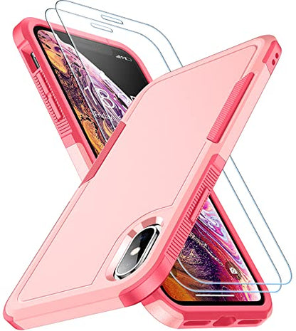 SPIDERCASE for iPhone Xs Max Case, [10 FT Military Grade Drop Protection] [Non-Slip] [2 pcs Tempered Glass Screen Protector] Shockproof Airbag Cushion Protective Case for iPhone Xs Max 6.5” (Pink) - color: Pink