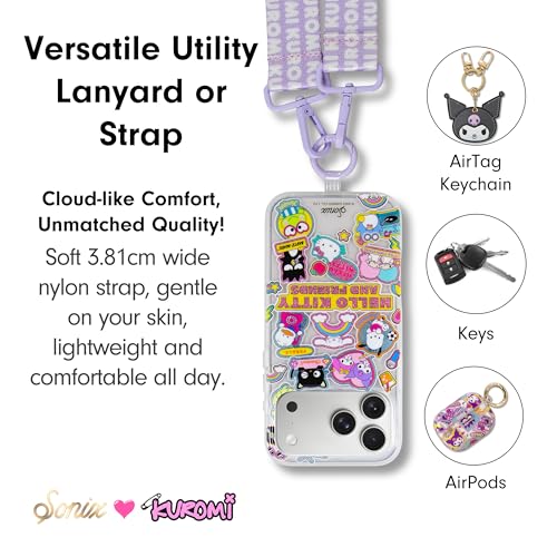 Sonix x Sanrio Crossbody Utility Phone Strap | Adjustable Lanyard Hands-Free Accessory, Universal Tether Tab Attachment - color: Kuromi