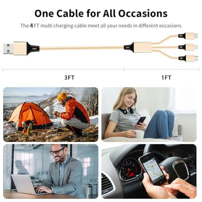 Multi Charging Cable, 3 in 1 USB Cable, Gold - color: Gold