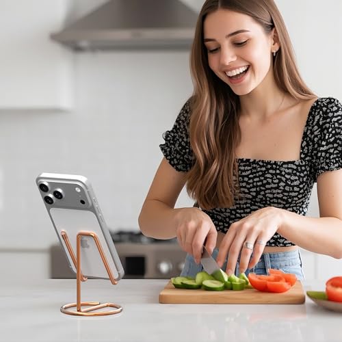 Metal Cell Phone Stand for Desk, Cute One-Piece Phone Holder, Stable Desktop Display Dock for iPhone, iPad, Samsung, Tablets & All Mobile Phones, Rose Gold&Rose Gold - color: (2 PCs) Rose Gold & Rose Gold
