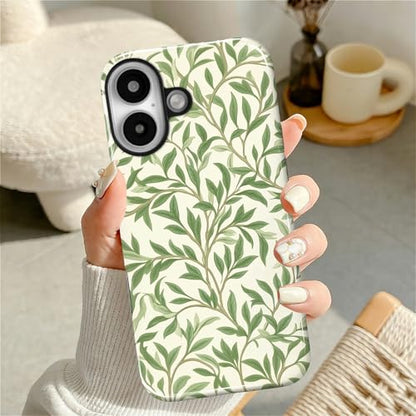 Case for iPhone 16, Shockproof Hybrid Protective Phone Case, Dual-Layer Drop Protection Anti-Scratch, Green Leaves - color: Green Leaves, size: iPhone 16