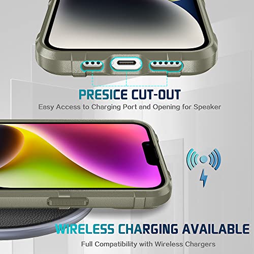 Rugged Shield 8ft Drop Proof TPU Thick Armor Tactical Protective Case Compatible with iPhone 14 (6.1 inches) - Light Clay - color: Light Clay, size: iPhone 14