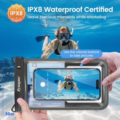 Rynapac Waterproof Phone Pouch Floating, 2 Pack IPX8 Dry Bag [Up to 8.5''] | Touchscreen & Underwater Photography, Adjustable Lanyard, for iPhone 17 16 15 Pro Max, Beach Cruise Essentials 2026 - color: Black & Bright Red
