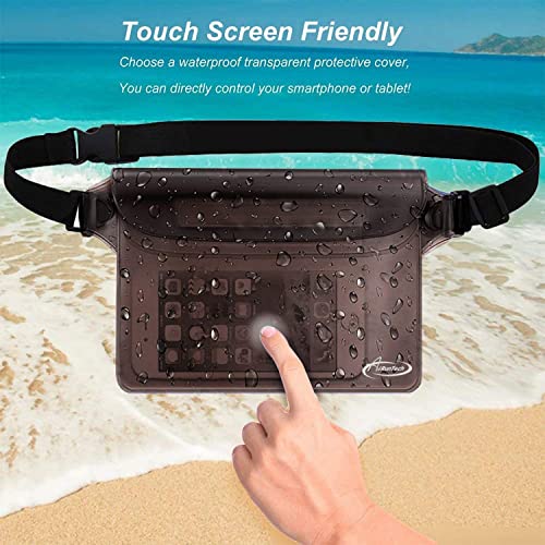 AiRunTech Waterproof Fanny Pack, Beach Cruise Vacation Essentials, Waterproof Pouch Protect Phone Passport Valuables Dry Safety, Paddle Board Kayaking Boating Swimming Accessories-2 Pack（Gray + Black） - color: Black+Grey