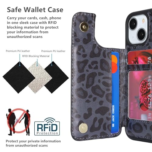 iCoverCase Compatible with iPhone 13 Mini Case with Card Holder, Wallet Phone Case for Women Men RFID Blocking PU Leather Protective Case 5.4 Inch (Black Leopard) - color: Black Leopard