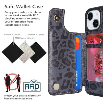 iCoverCase Compatible with iPhone 13 Mini Case with Card Holder, Wallet Phone Case for Women Men RFID Blocking PU Leather Protective Case 5.4 Inch (Black Leopard) - color: Black Leopard