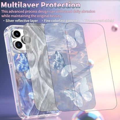 Compatible with iPhone 12 Pro Max Case,with [Shockproof Protective][Camera Protection] Cute Butterfly Aesthetic Phone Cover Anti-Yellowing Soft Slim Cover for Women Girl-Blue - color: Blue Butterfly, size: iPhone 12 Pro Max