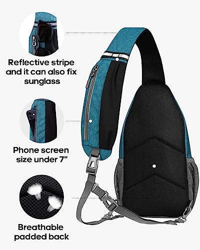 WATERFLY Crossbody Sling Backpack Sling Bag Travel Hiking Chest Bag Daypack | Additional Triangular Strap,Skin-Friendly Shoulder Strap,,Multi-compartment storage,Water-resistant,Breathable back pad - color: Peacock Blue(other Style)