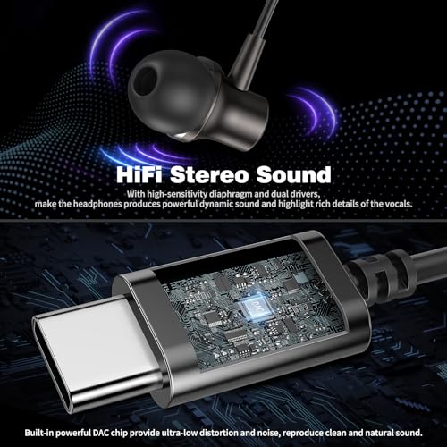 COOYA USB C Headphones Wired Earbuds for iPhone 18 Pro Max 17 16, Gunmetal - color: Gunmetal