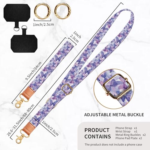 Phone Lanyard Crossbody Wrist Strap, Universal Adjustable Neck Strap for Phone Case Keys ID Badges, Travel Essential - color: Cute Butterfly
