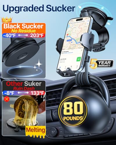 HTU Upgraded Strongest Suction No Block View Bendable Arm Car Phone Holder - color: Sapphire Blue