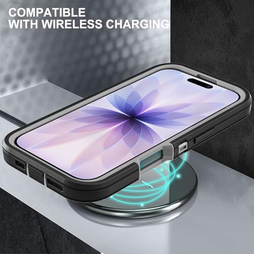 YKHJKLEC for iPhone 17 Case, Military Grade 3 in 1 Heavy Duty Shockproof/Drop Proof/Dust Proof Case with 2Pcs Tempered Glass Screen Protector (Black/Grey) - color: Black/Grey