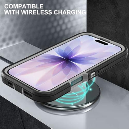 YKHJKLEC for iPhone 17 Case, Military Grade 3 in 1 Heavy Duty Shockproof/Drop Proof/Dust Proof Case with 2Pcs Tempered Glass Screen Protector (Black/Grey) - color: Black/Grey