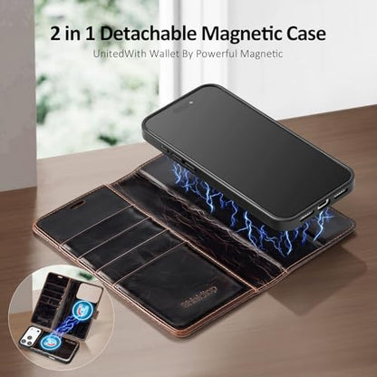 Shieldtop Compatible with MagSafe iPhone 17 Pro Wallet Case,(Coffee) | 2 in 1 Detachable Magnetic,Credit Card Holder Slots,RFID Blocking,PU Leather,Kickstand,Flip Folio Phone Cover for Men & Women - color: Coffee-U1, size: iPhone 17 Pro - 6.3"