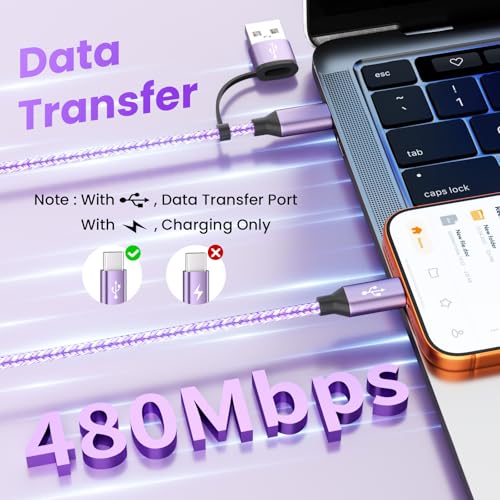 USB C Splitter Multi Charging Cable for Multiple Devices, Purple, 2Pack 5FT - color: Purple&2PCS
