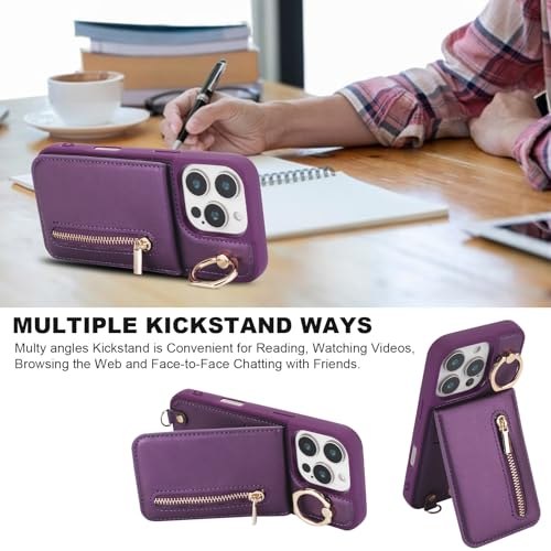 Crossbody Wallet Case for iPhone 12 Pro Max, with Card Slots Zipper Pocket Case, Flip Folio Purse RFID Blocking with Ring Kickstand Detachable Strap-Lavender - color: Lavender, size: iPhone 12 Pro Max(6.7")