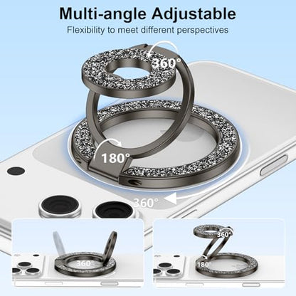Magnetic Phone Ring for MagSafe Grip, Dual-Sided Magnetic Finger Ring Stand - color: Black