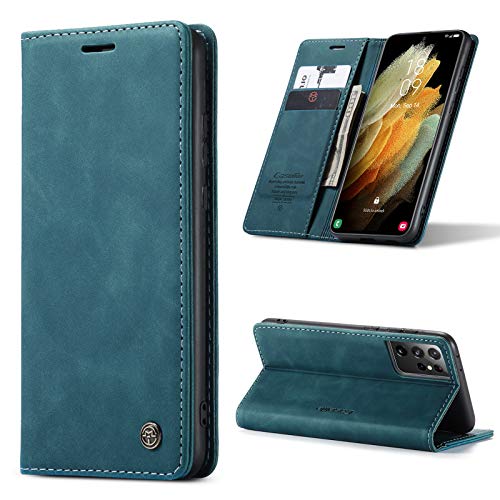 Kowauri Flip Case for Galaxy S21 Ultra - Leather Wallet With Card Slot and Magnetic Closure for Samsung Galaxy S21 Ultra 5G (Teal) - color: Teal