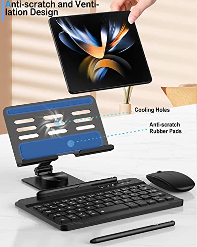 for Samsung Galaxy Z Fold 8 Ultra 7 6 5 All Fold Series Bluetooth Keyboard and Mouse Set, Portable Travel Keyboard Adjustable Foldable Aluminum Alloy Stand Holder with Pen for 4.7"-8.5" Mini Tablets - color: Extendable Base