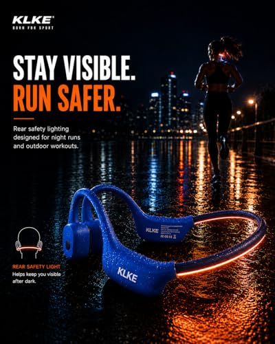 Bone Conduction Headphones for Running with mic and Rear Safety Light - color: KLKE-Blue