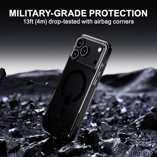 PAUL B for 2025 iPhone 17 Pro Max Case (Compatible with MagSafe) Military Grade Drop Protection(Drop Tested up to 13FT) Anti Yellowing|Magnetic Rugged Shockproof Phone Cover (Clear Black, iPhone 17 PM - color: Clear Black, size: iPhone 17 Pro Max