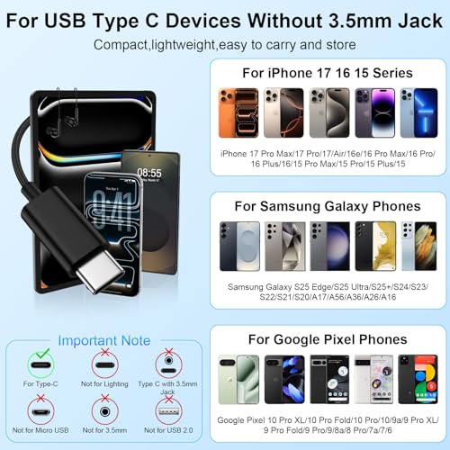Pixel Earbuds Wired for Google Pixel 11/10a/10 Pro XL/Fold,9a,9 Pro XL/Fold - color: Black