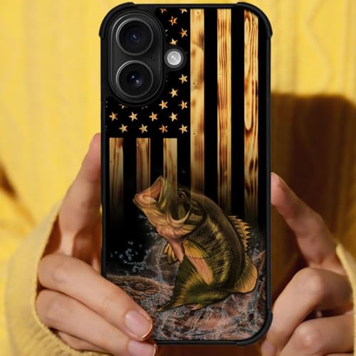 DJSOK Case for iPhone 17,Compatible with MagSafe,Anti-Scratch Shockproof Case,Wood American Flag Fish - color: Wood American Flag Fish, size: IPhone 17