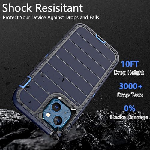 YmhxcY for iPhone 13 Case, 2X Glass Screen and Camera Protector, 3 in 1 Heavy Duty Shockproof Drop Protection Stripe Rubber Cover for 13 6.1"-Dark Blue - color: Dark Blue