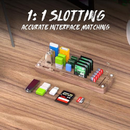 25 Slot Wooden Memory Card Case Box and USB Drive Stand - SD Card Holder, Micro SD Case, Mobile Card Taking Needle - FSNH01M - color: pure walnut wood