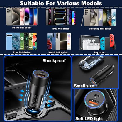 Type C Wall Charger,38W Dual-Port USB C Car Charger with 6ft USB C Cable