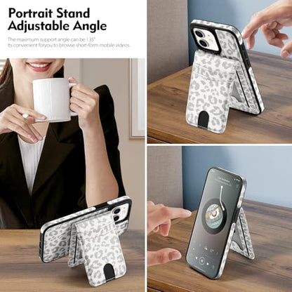 SkyEagle Compatible with MagSafe iPhone 11 Wallet Case,Leopard-White - color: Leopard-White, size: iPhone 11 - 6.1"