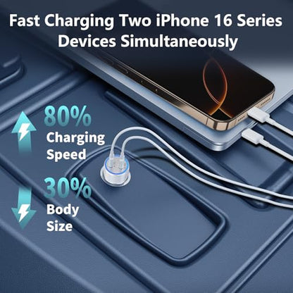 Apple MFi Certified iPhone Car Charger, 60W USB-C Fast Car Phone Charger - color: Silver