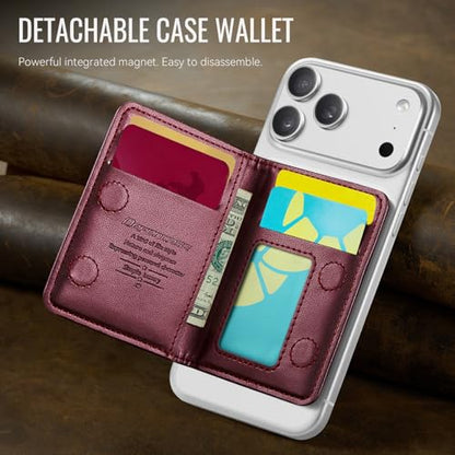 Defencase for Magsafe Wallet Magnetic Card Holder RFID Blocking, Wine Red - color: Fashion Wine Red