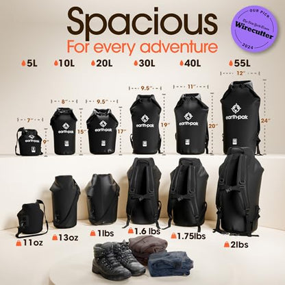 Earth Pak Waterproof Dry Bag - Roll Top Waterproof Backpack Sack Keeps Gear Dry for Kayak with Waterproof Phone Case - color: Black, size: 20L