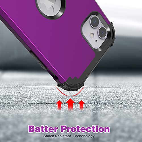 IDweel for iPhone 11 Case with Tempered Glass,Hybrid 3 in 1 Shockproof Slim Heavy Duty Protection Hard PC Cover Soft Silicone Bumper Full Body Case for iPhone 11 6.1 Inch, Navy Purple - color: Navy Purple