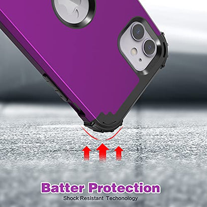 IDweel for iPhone 11 Case with Tempered Glass,Hybrid 3 in 1 Shockproof Slim Heavy Duty Protection Hard PC Cover Soft Silicone Bumper Full Body Case for iPhone 11 6.1 Inch, Navy Purple - color: Navy Purple
