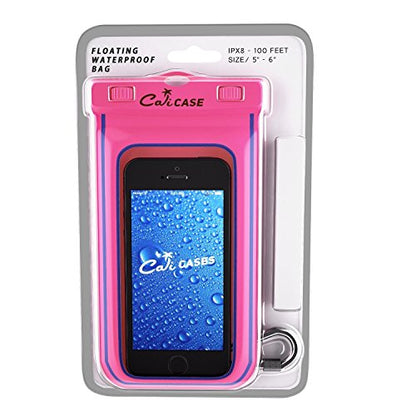 CaliCase Premium Universal Waterproof Floating Phone Pouch - IPX8 Waterproof Floating Phone Case with Lanyard for iPhone and Android - Pink Glow in the Dark