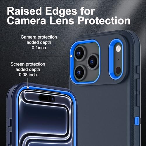 YKHJKLEC for iPhone 17 Pro Case, Military Grade 3 in 1 Heavy Duty Shockproof/Drop Proof/Dust Proof Case with 2Pcs Tempered Glass Screen Protector (Navy Blue) - color: Navy Blue