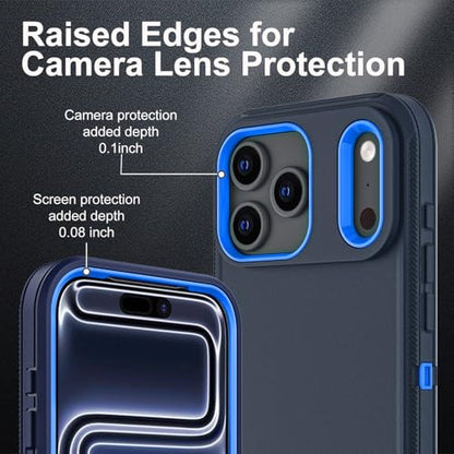 YKHJKLEC for iPhone 17 Pro Case, Military Grade 3 in 1 Heavy Duty Shockproof/Drop Proof/Dust Proof Case with 2Pcs Tempered Glass Screen Protector (Navy Blue) - color: Navy Blue