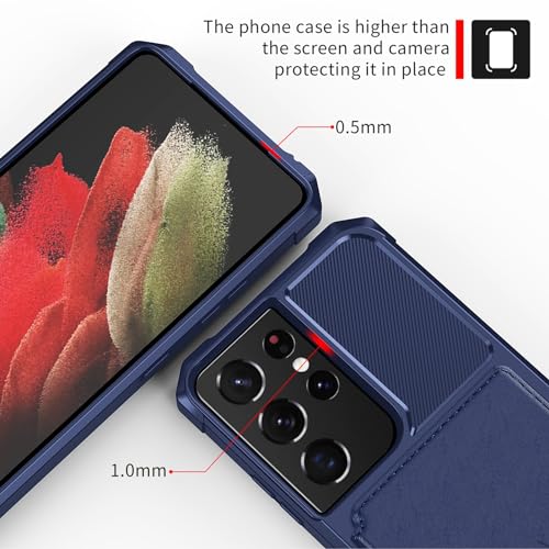 Wallet Case for Samsung Galaxy S21 Ultra, Compatible with Magnetic Car Mount, Heavy Duty Shockproof Rugged Soft TPU Back Leather Flip Credit Card Holder Cover 6.8 inch, Blue | Compatible with Magnetic Car Mount, Shockproof Rugged Soft TPU Hard Back Leathe
