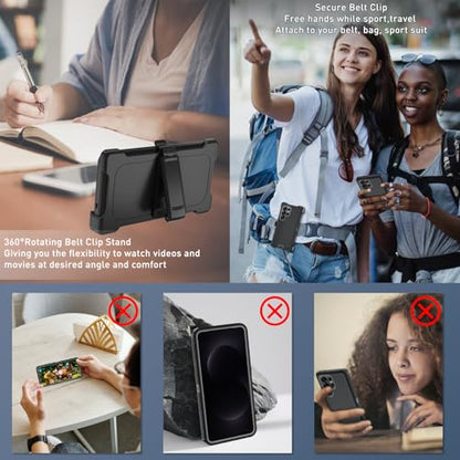FOR Samsung Galaxy S26 ultra case, S26 ultra Heavy Duty case,with A Tempered Glass Screen Protector, [Military Grade Protective ] [Shockproof] [Dropproof] [Dust-Proof] (with Belt Clip，Back/Gray) - color: with Belt Clip，Back/Gray
